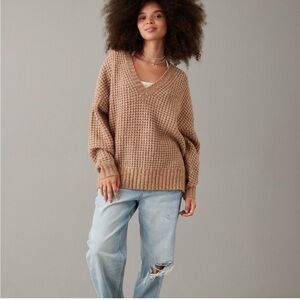 AE american eagle whoa so cozy waffle v-neck sweater